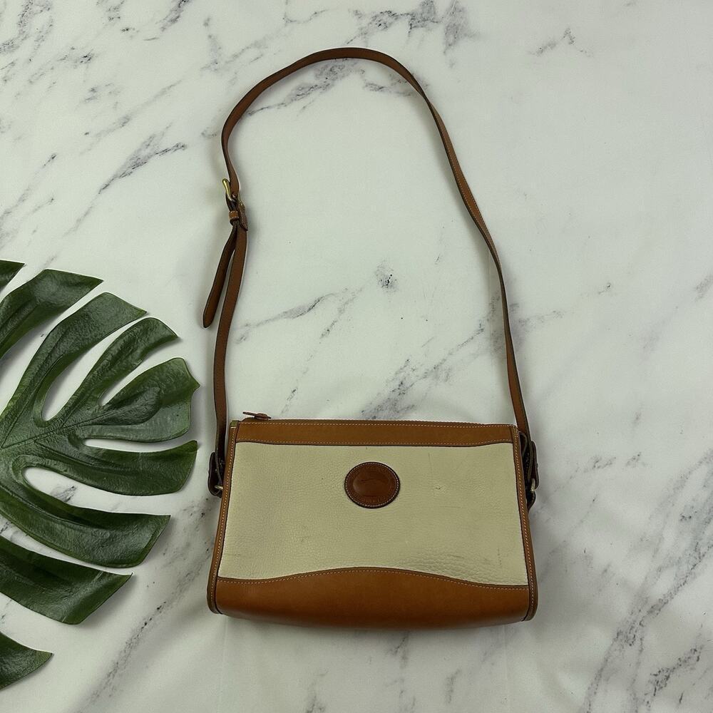 Dooney & Bourke Vintage 80s All Weather Leather Cross Body Purse Bag Cream Brown
